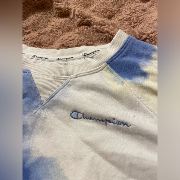 EUC Champion Blue and Yellow Tie Dye Crew Neck Sweatshirt - Picture 2 of 4